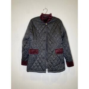 Vince Camuto Black & Burgundy Quilted Velvet Trim Jacket Coat Sz S